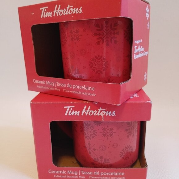 2021 Tim Hortons Stacking Mugs PAIR BNIB THE MOST WONDERFUL TIMS OF THE … - Picture 2 of 12